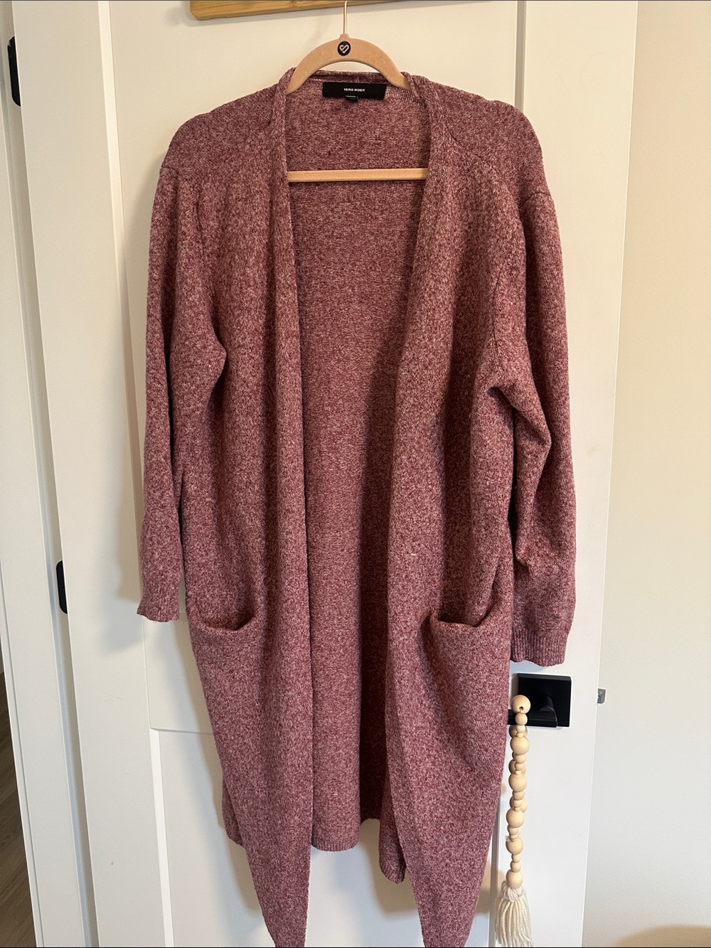 Vero Moda Open-Front Long Cardigan Sweater in pink mauve- Women